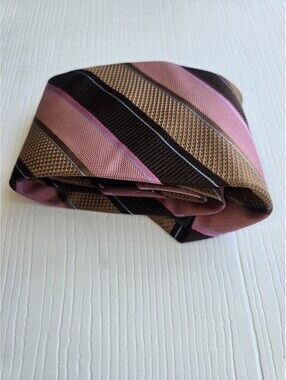 XMI Platinum Pink Brown Striped 100% Silk Men's Necktie